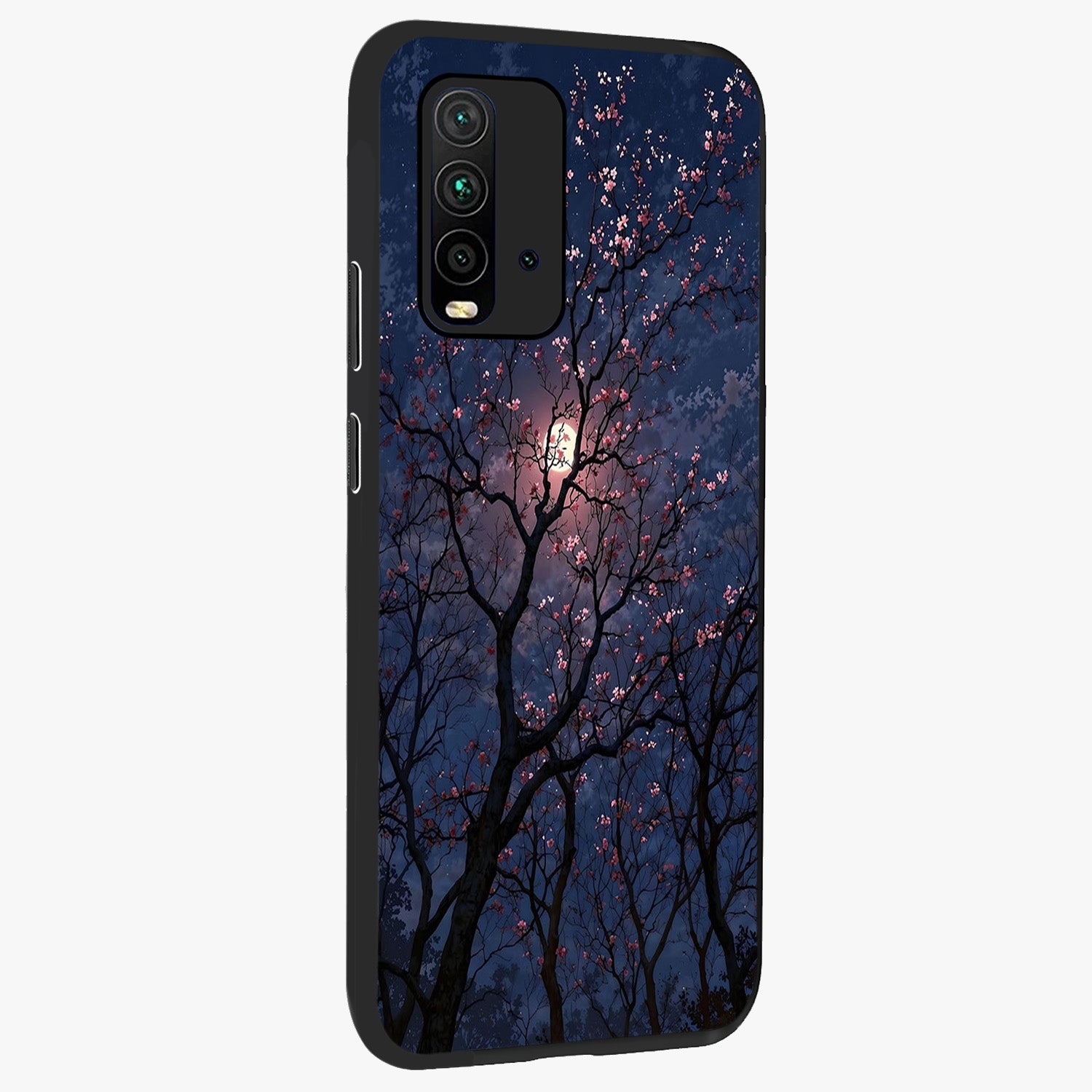Twilight Sakura Serenade Glass Case upright view showcasing beautiful cherry blossom artwork with serene evening theme.
