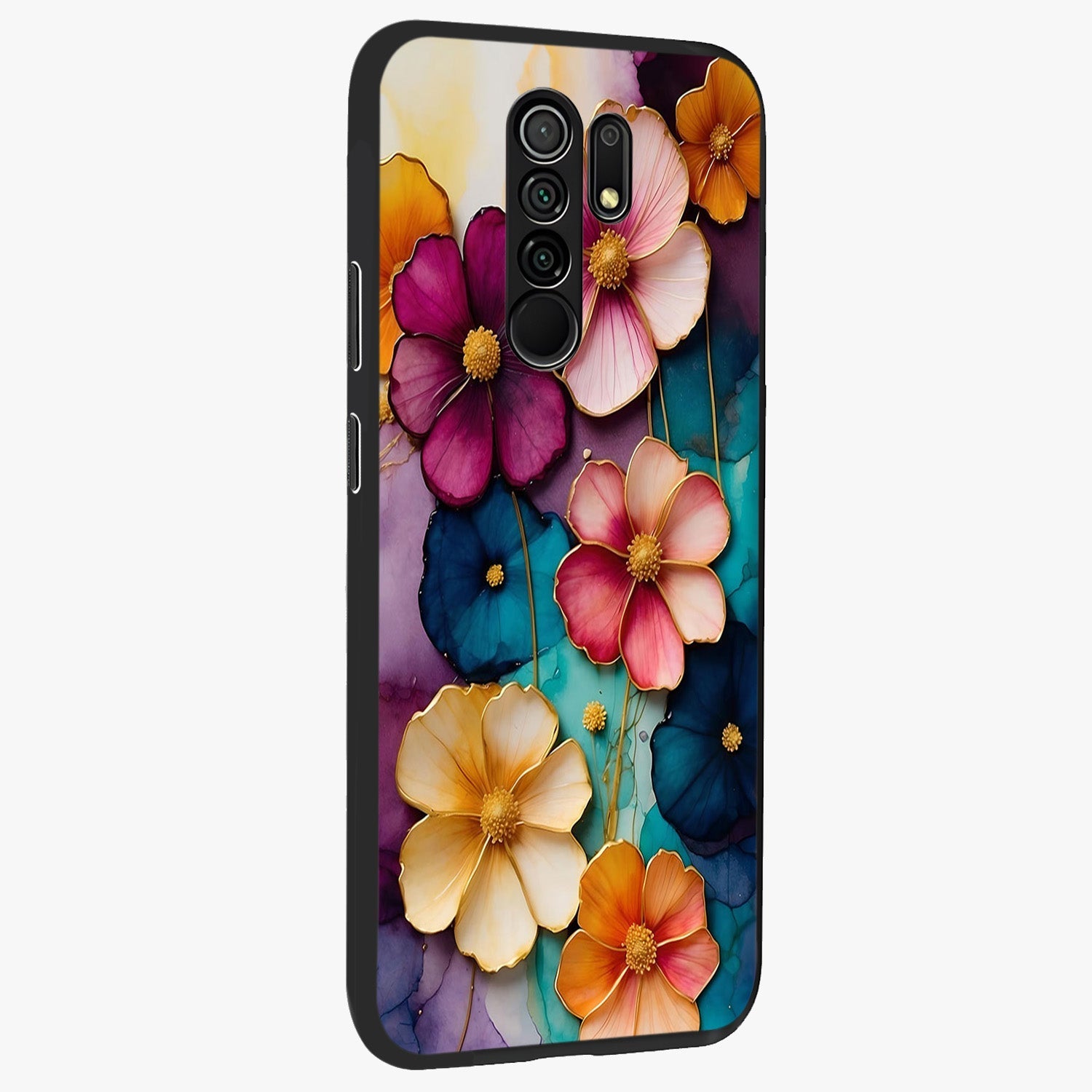Artlyn Grace Flower Pattern Glass Case upright view showcasing graceful floral artwork with aesthetic botanical style.