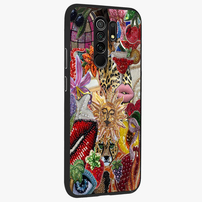 Beaded Fashion Jungle Glass Case upright view showcasing tropical jungle aesthetic with decorative bead elements.