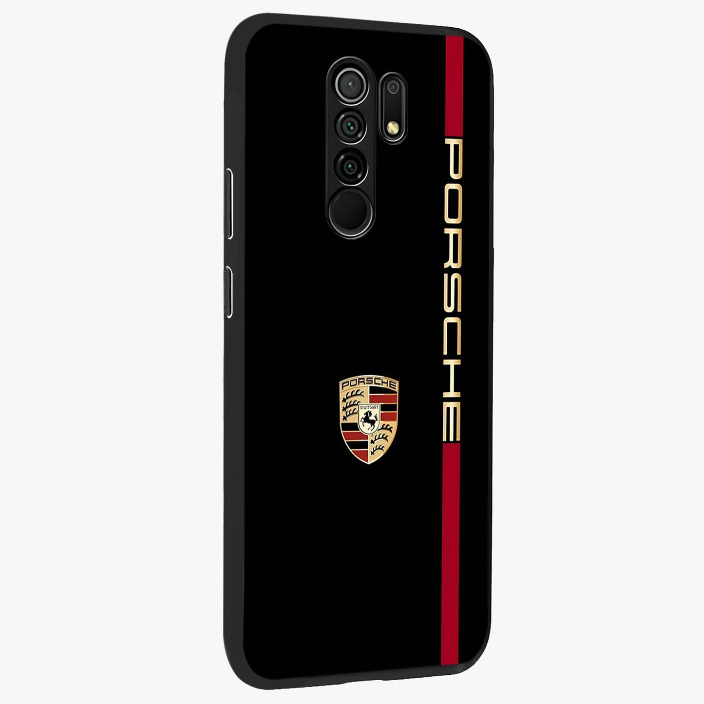 Black Minimal Porsche Glass Case upright view showcasing stylish automotive artwork with bold minimal theme.