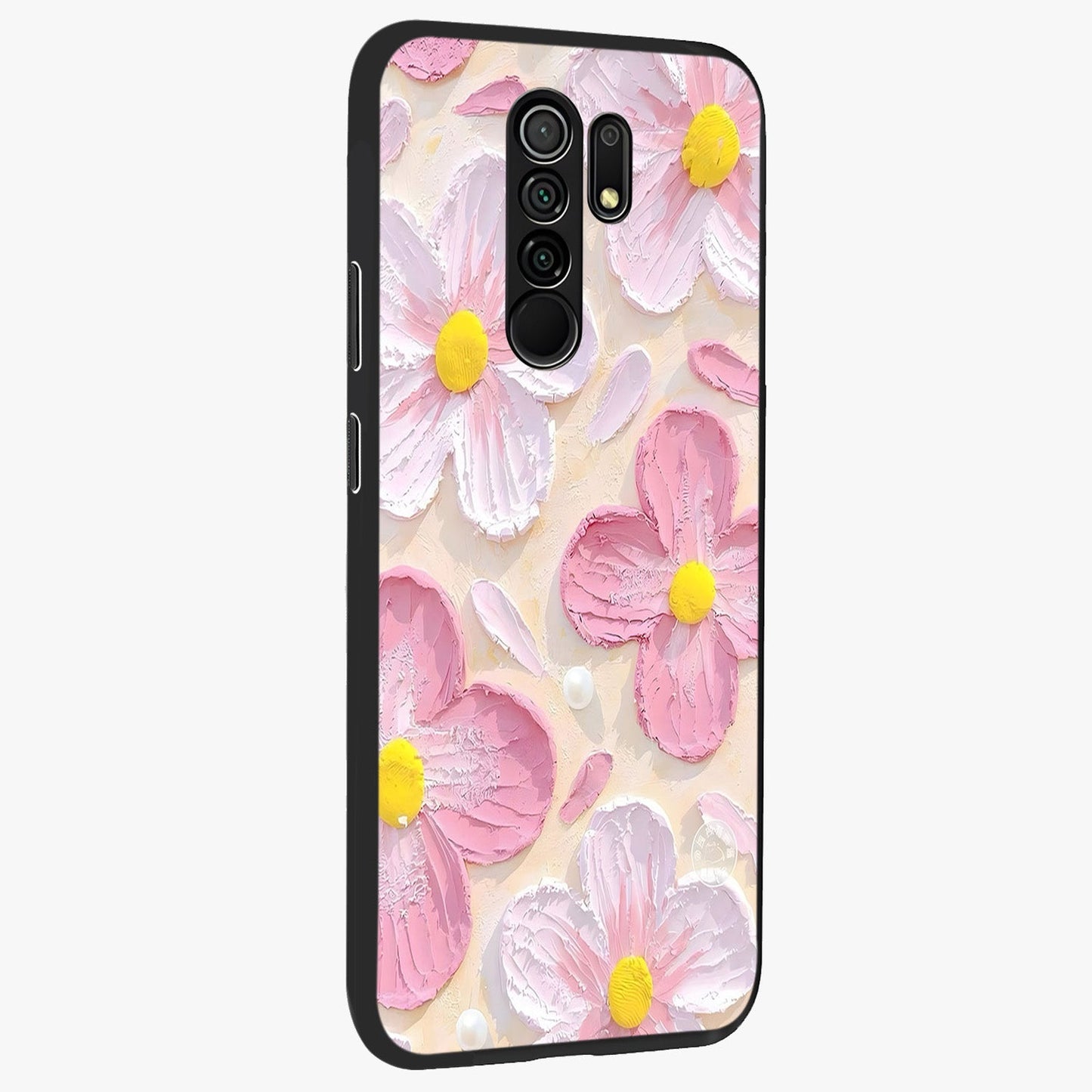 Blush Bloom Texture Glass Case upright view showcasing delicate blush floral texture with modern minimal style.