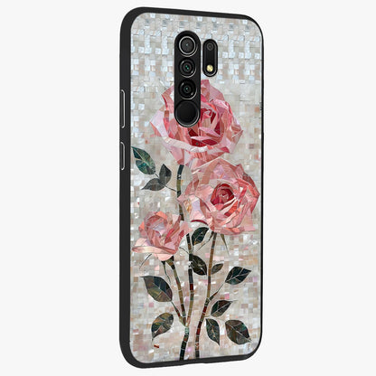 Blush Mosaic Bloom Glass Case upright view showcasing decorative floral mosaic artwork with stylish modern aesthetic.