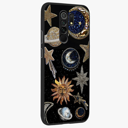 Celestial Gem Constellations Glass Case upright view showcasing cosmic constellation artwork with celestial aesthetic style.