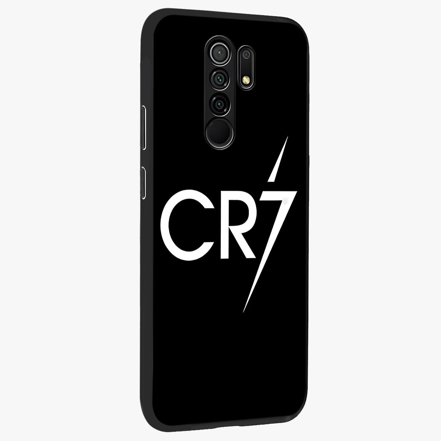 Cr7 Elite Strike Glass Case upright view showcasing energetic football inspired design with modern sports aesthetic.
