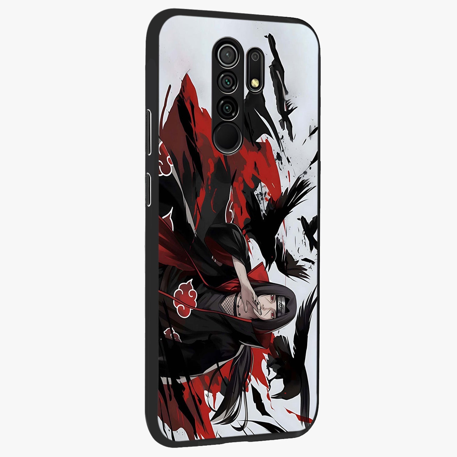 Crimson Crow Illusion Glass Case upright view showcasing striking crow illusion artwork with intense crimson theme.