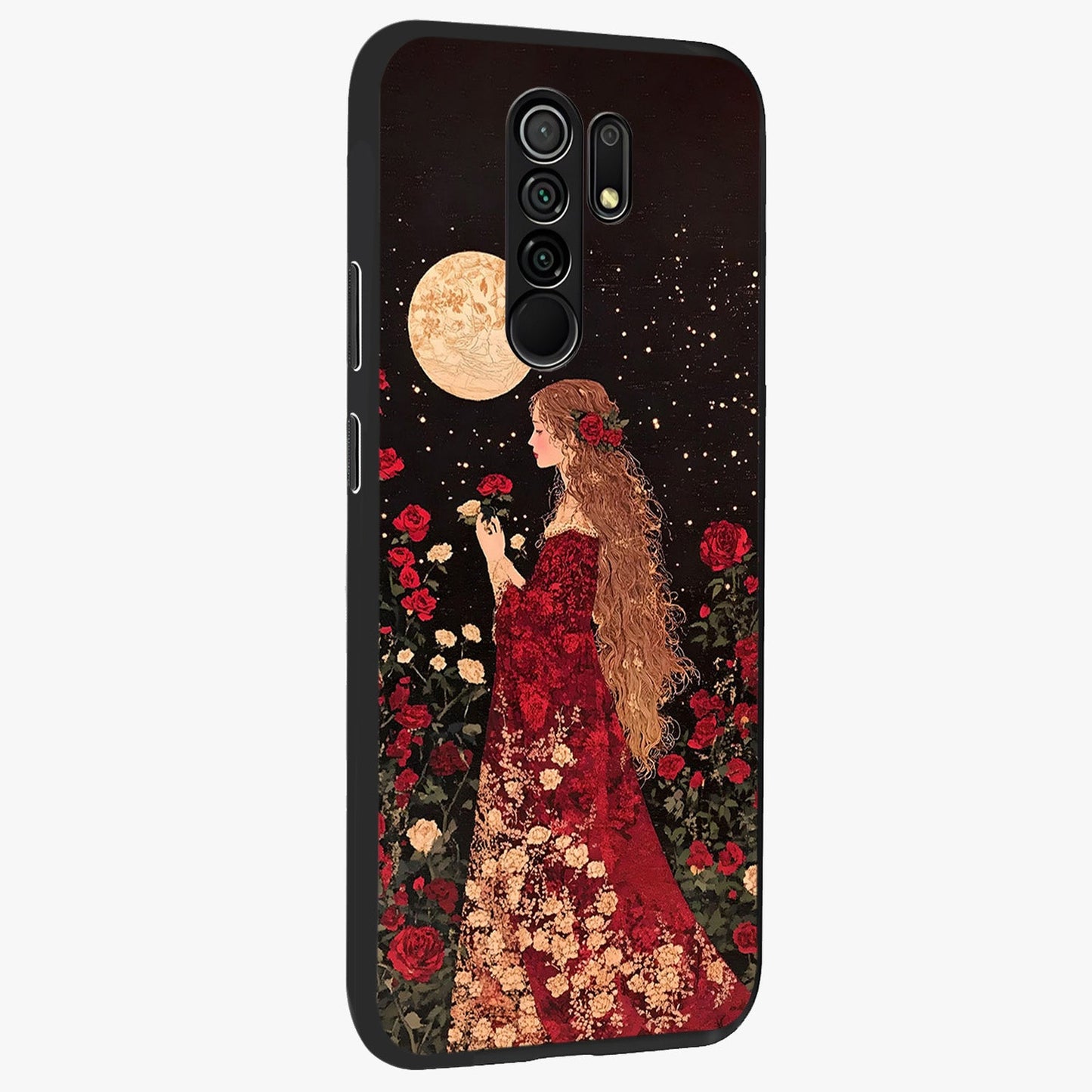 Crimson Dreams Glass Case upright view showcasing dreamy red toned artwork with modern aesthetic style.
