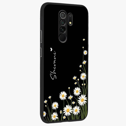 Daisy Cascade Custom Name Glass Case upright view showcasing elegant floral cascade design with personalized aesthetic.