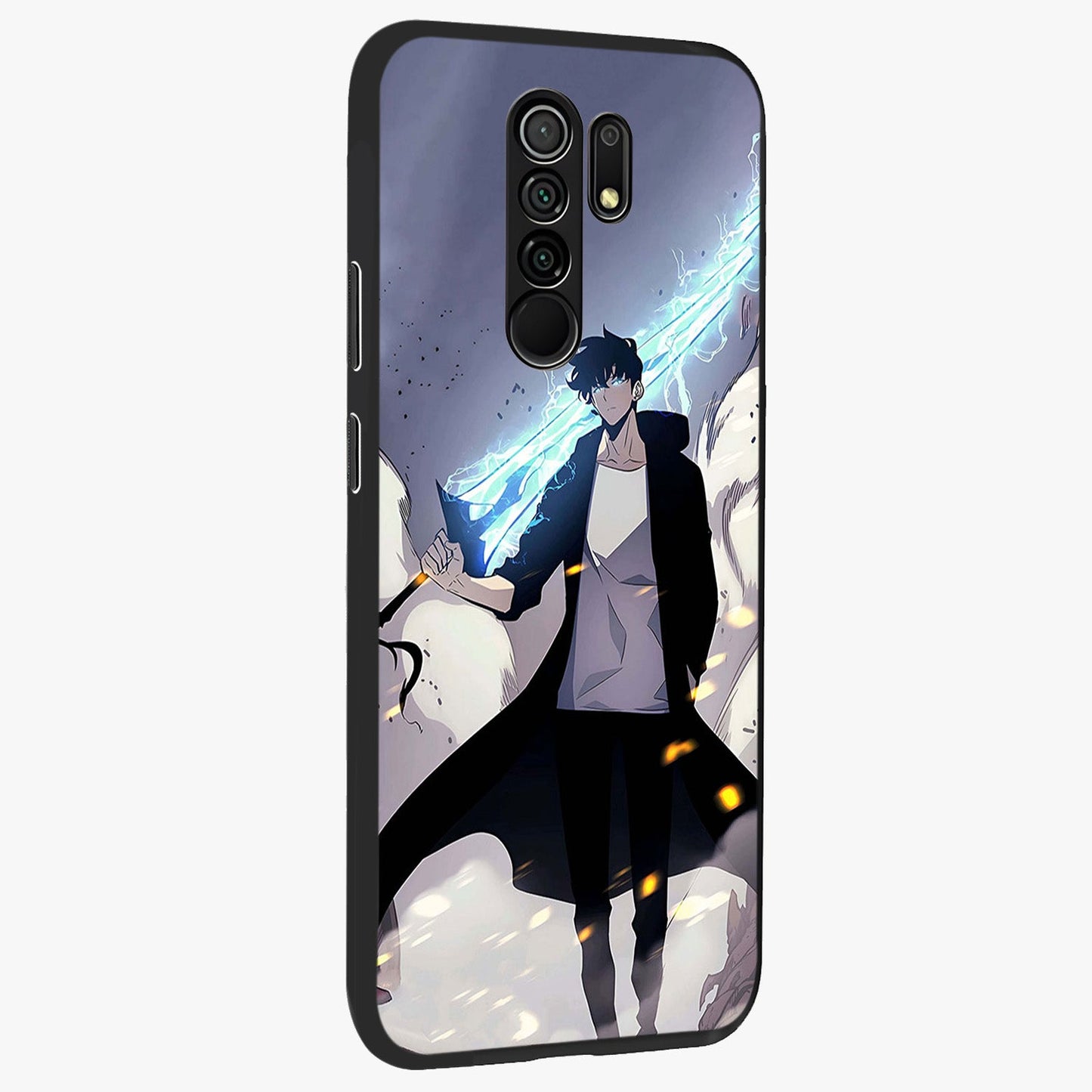 Dark Lightning Anime Warrior Glass Case upright view showcasing dramatic warrior artwork with dark lightning aesthetic.