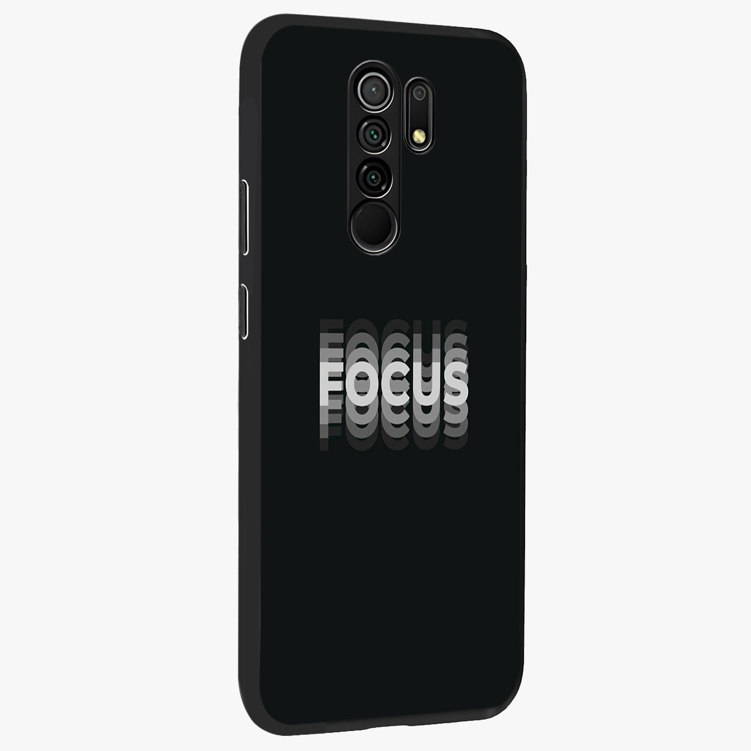 Focus Mode On Glass Case upright view showcasing strong typography statement with sleek motivational theme.