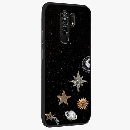 Galactic Charm Glow Glass Case upright view showcasing glowing cosmic charm artwork with magical celestial style.