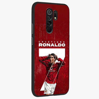 Goal Celebration Legacy Glass Case upright view showcasing dynamic football inspired artwork with victory celebration aesthetic.