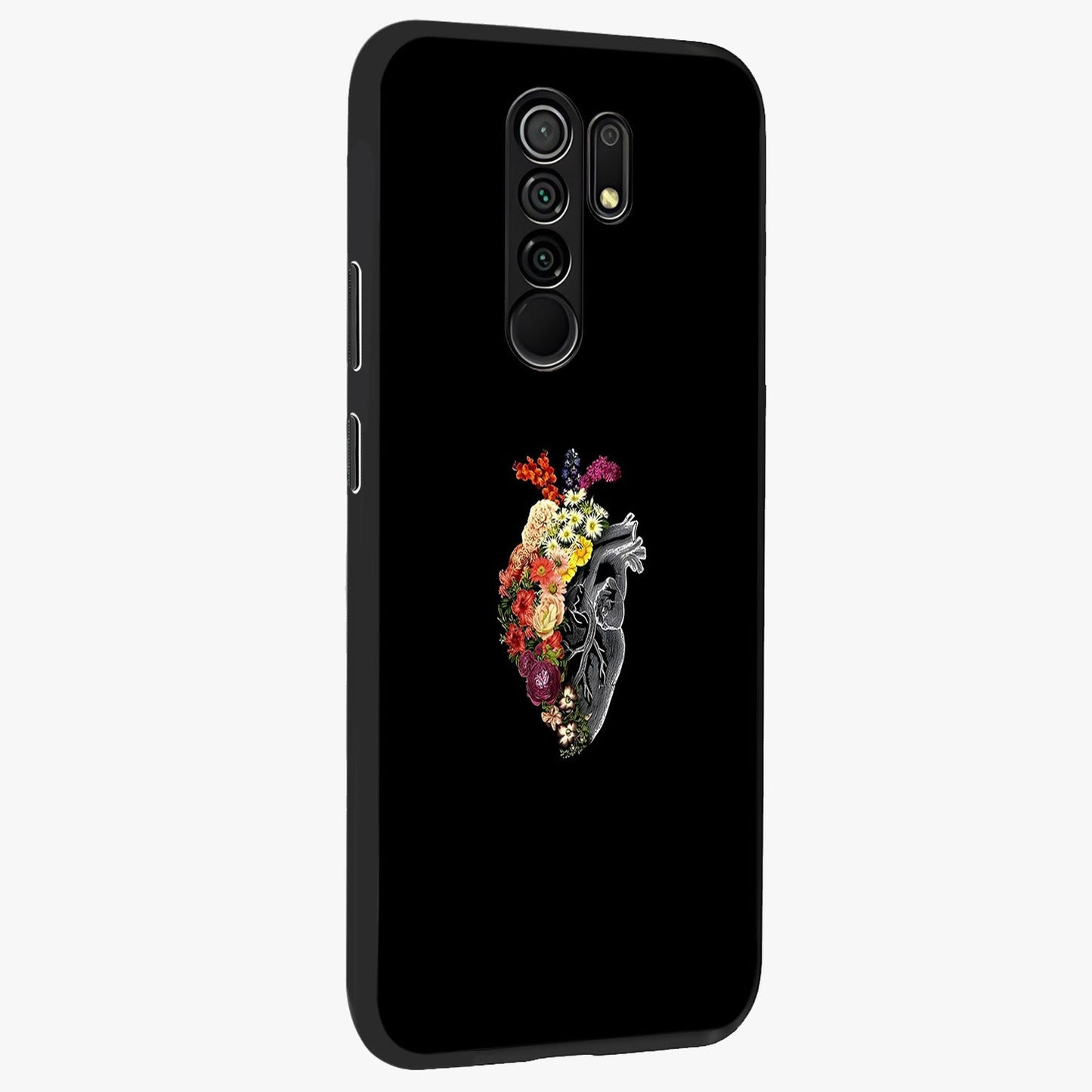 Heart With Flowers Glass Case upright view showcasing decorative heart and floral artwork with sweet romantic theme.
