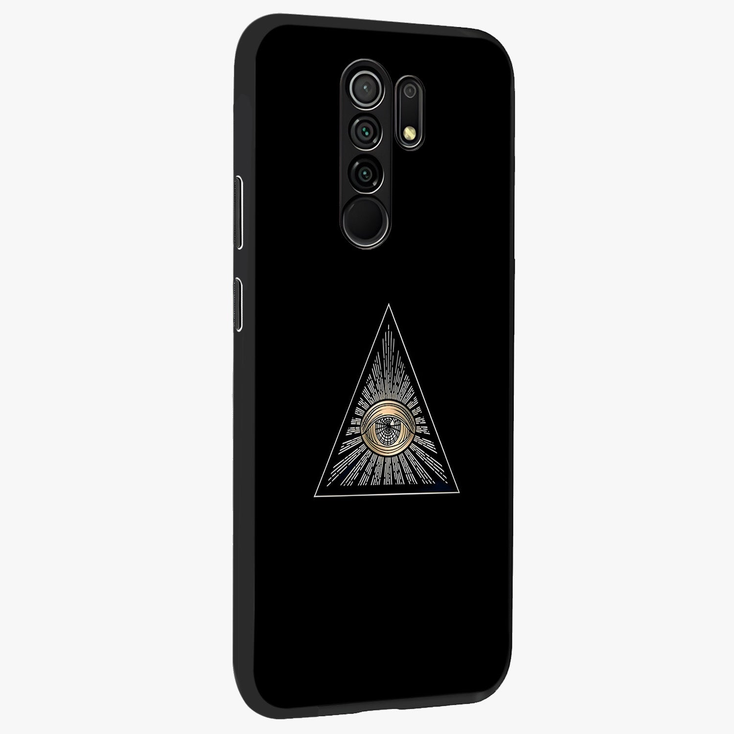 Illuminati Evil Glass Case upright view showcasing striking illuminati artwork with mysterious symbolic theme.