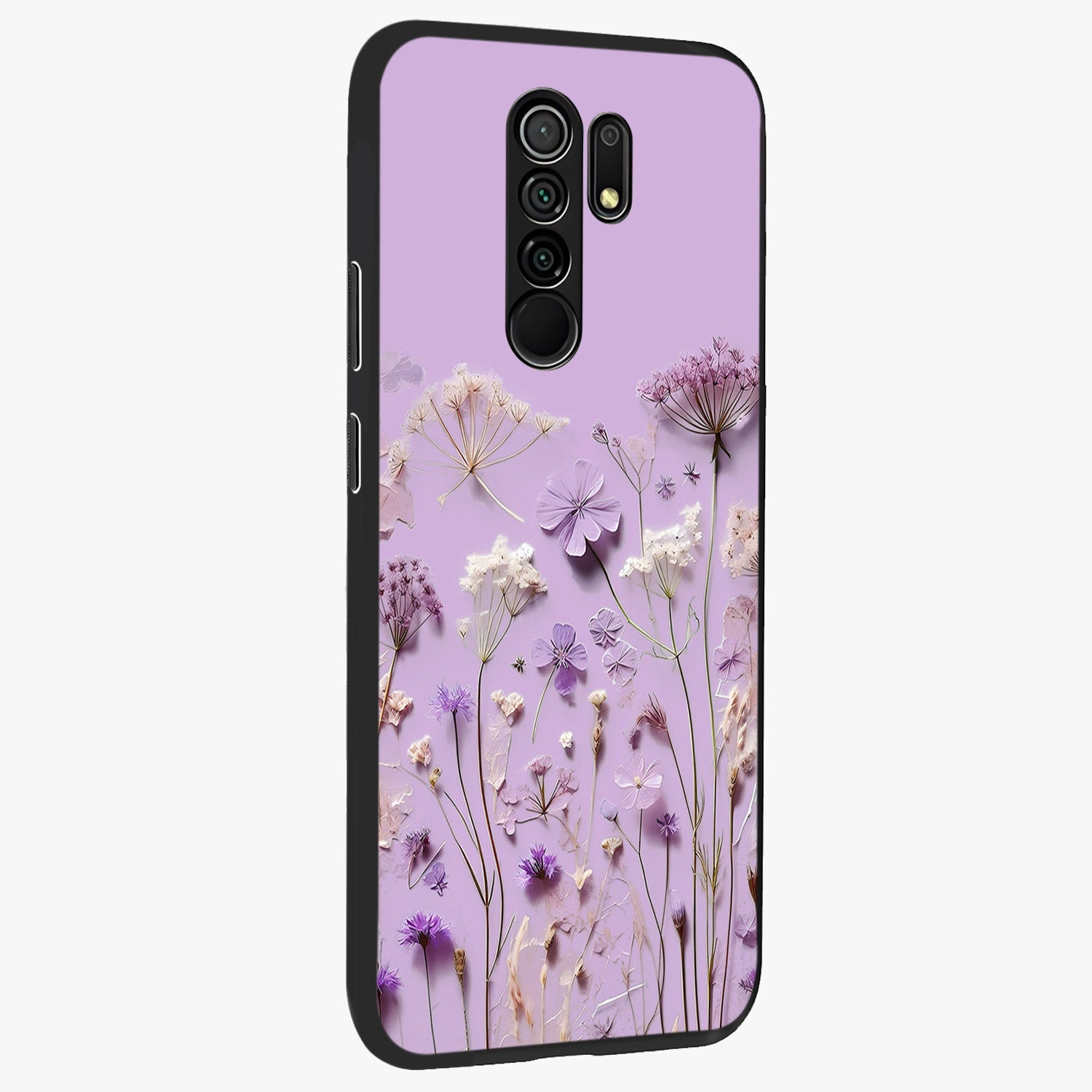 Lavender Blossom Dream Glass Case upright view showcasing delicate lavender blossom artwork with peaceful floral theme.