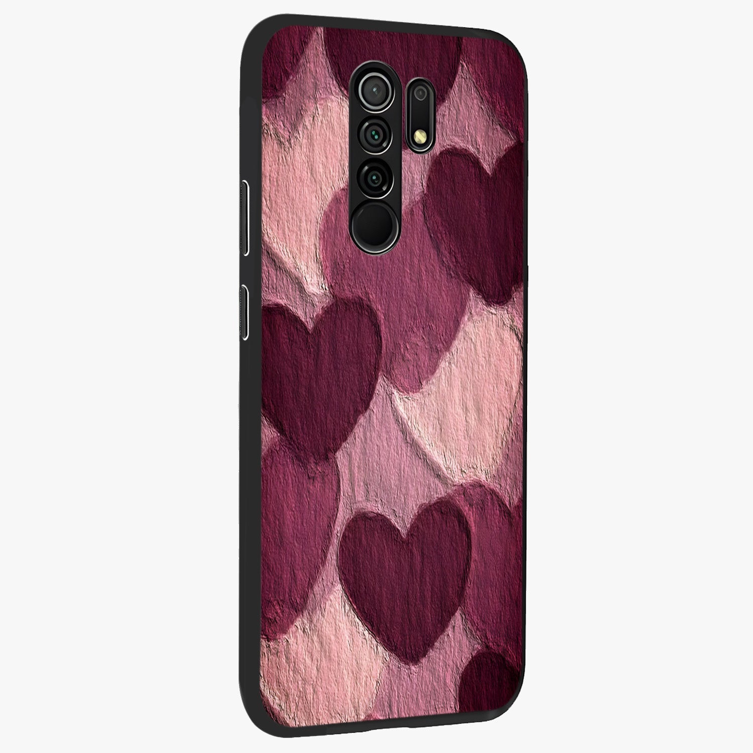 Layered Paper Hearts Glass Case upright view showcasing decorative layered heart artwork with sweet love theme.