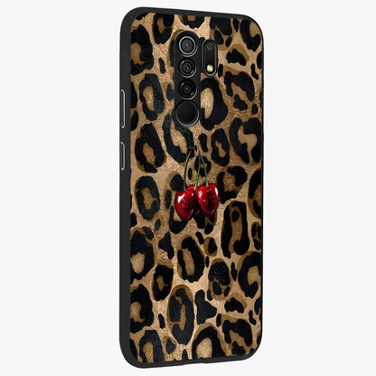 Leopard Wild Cherry Glass Case upright view showcasing stylish leopard pattern artwork with trendy fashion theme.