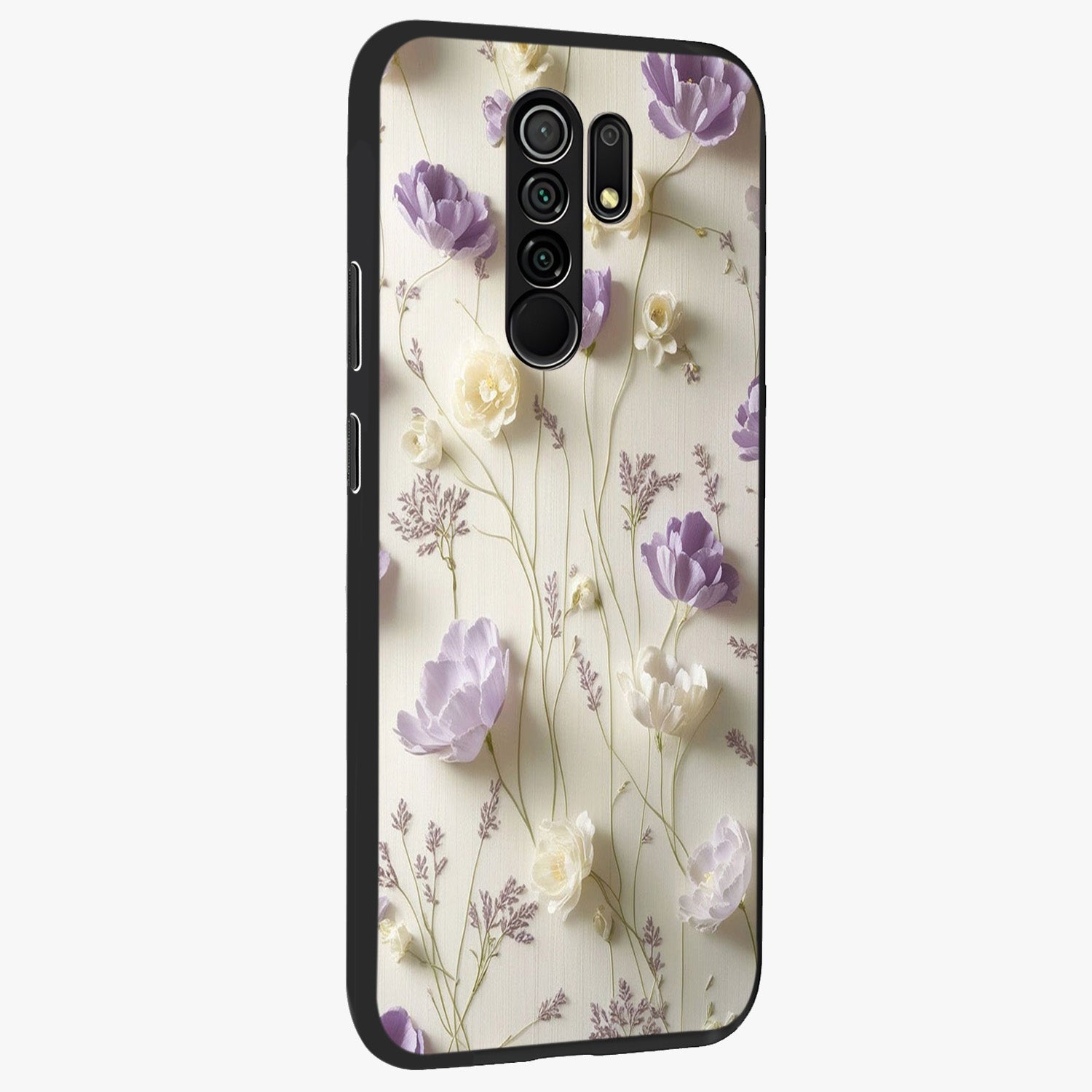 Lilac Breeze Harmony Glass Case upright view showcasing delicate lilac artwork with peaceful floral theme.