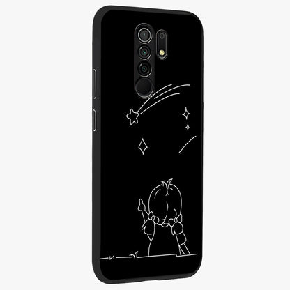 Line Art Girl With Shooting Stars Glass Case upright view showcasing delicate shooting stars artwork with minimal artistic theme.