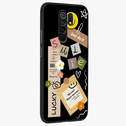 Lucky Aesthetic Collage Glass Case upright view showcasing vibrant collage artwork with youthful aesthetic theme.