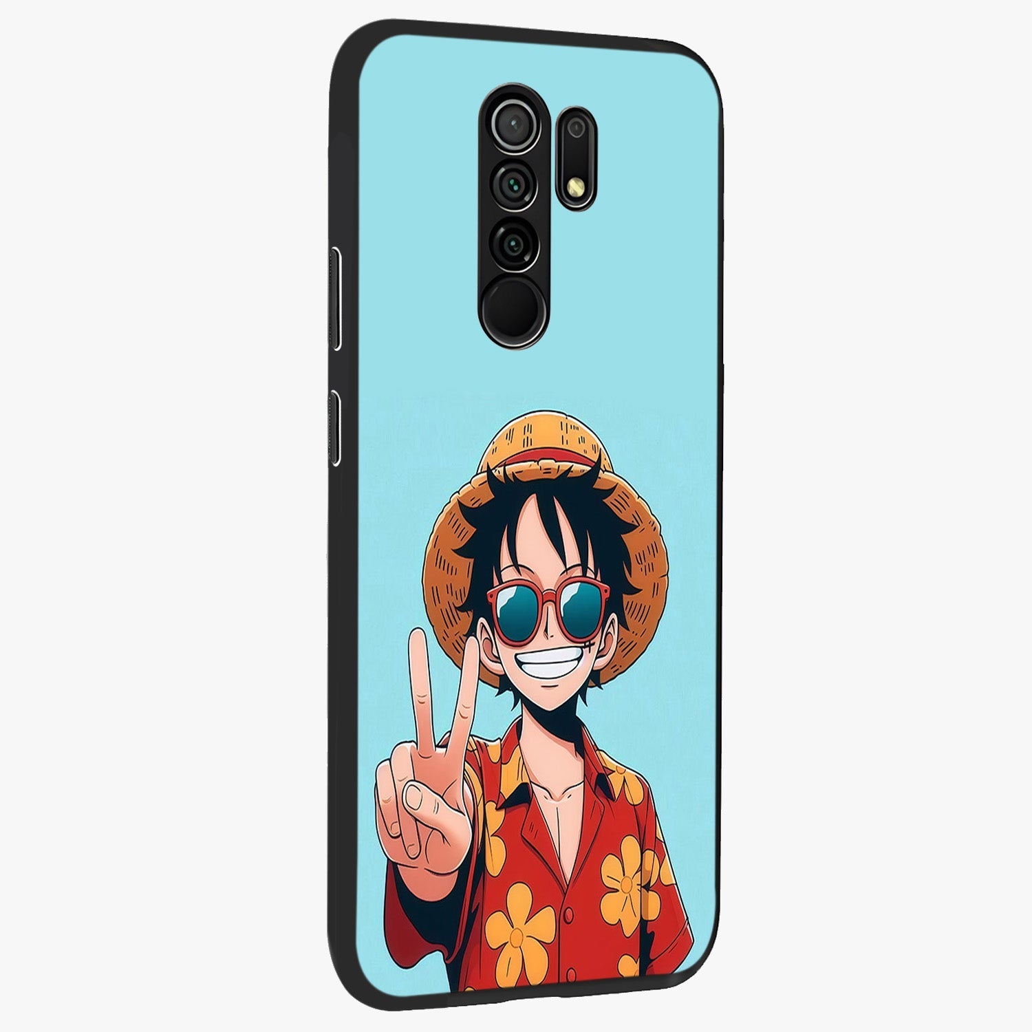 Luffy Summer Anime Vibe Glass Case upright view showcasing dynamic anime artwork with bright adventurous theme.