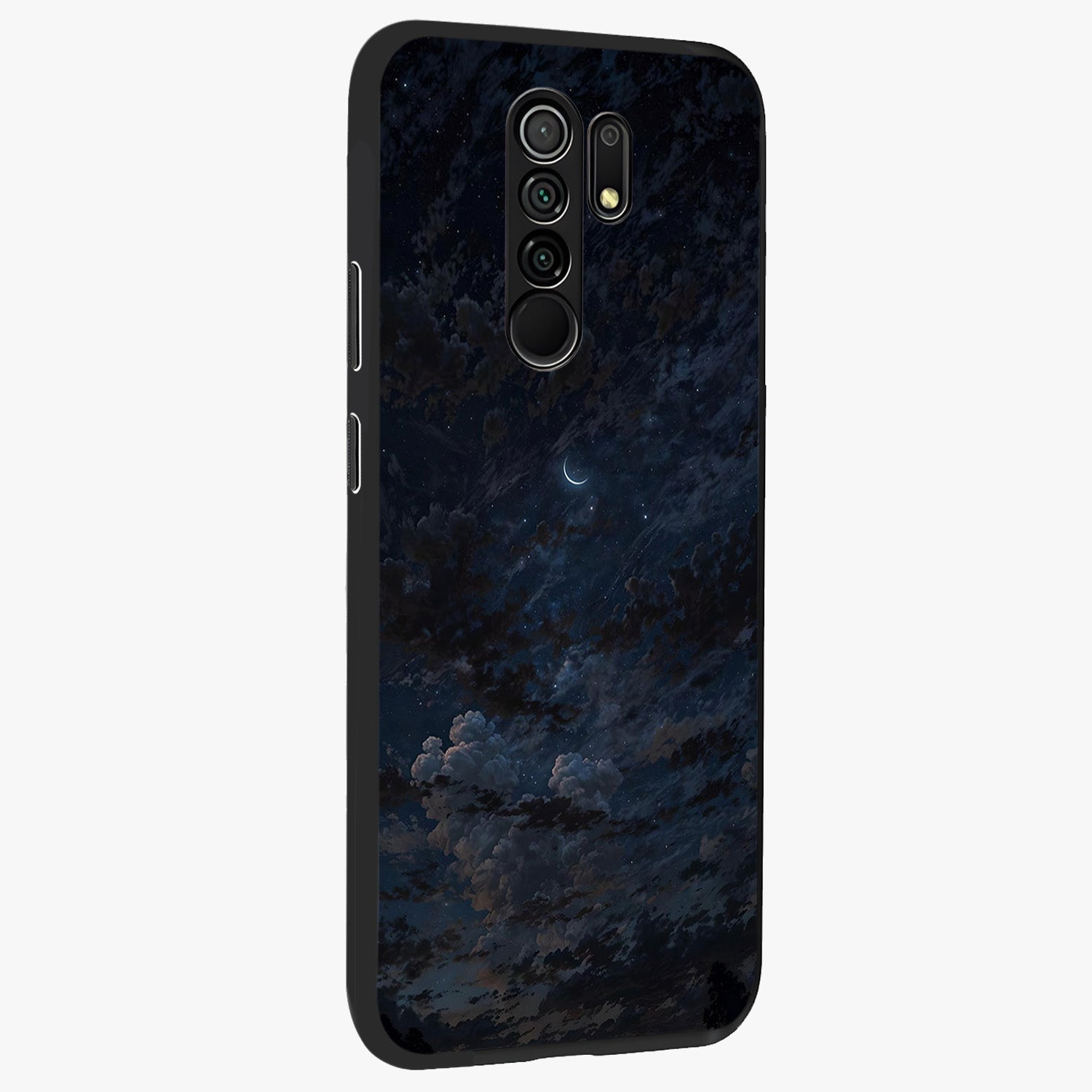 Lunar Veil Silence Glass Case upright view showcasing calm moon themed artwork with serene night atmosphere.