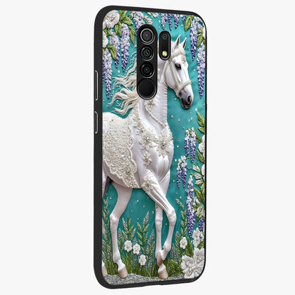 Majestic Floral Stallion Glass Case upright view showcasing dramatic horse artwork with decorative floral theme.