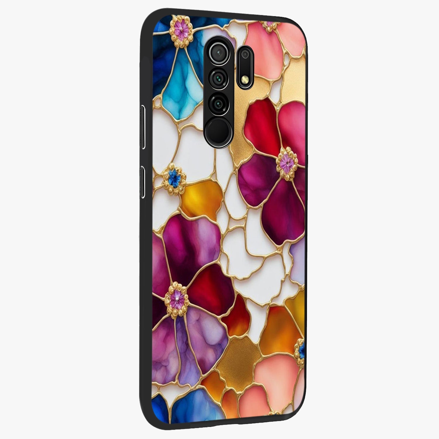 Marble Flower Pattern Glass Case upright view showcasing decorative marble flower artwork with refined style.