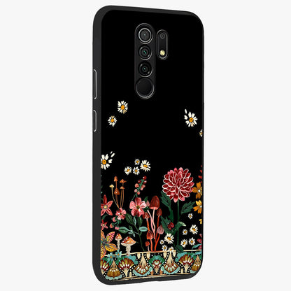 Midnight Bloom Pattern Glass Case upright view showcasing decorative floral artwork with deep night themed palette.