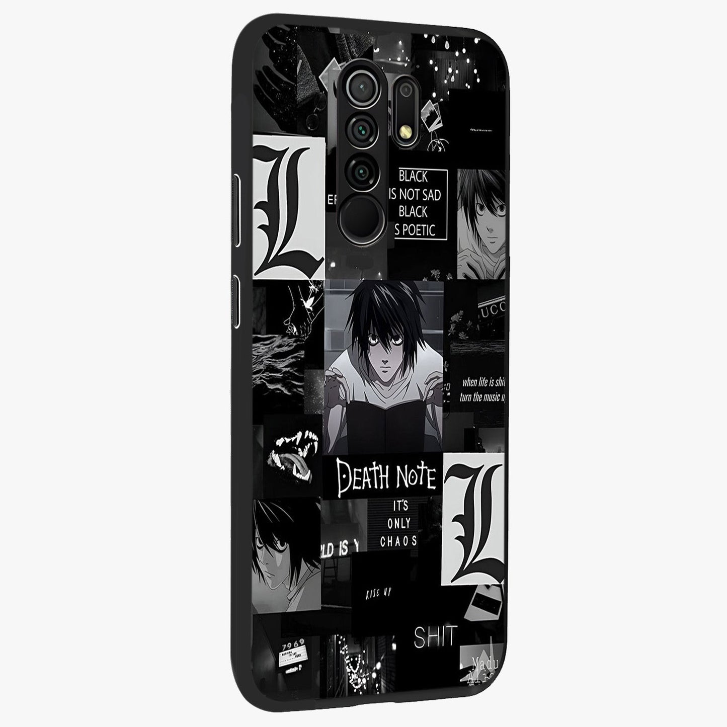 Midnight Chaos Mind Glass Case upright view showcasing expressive abstract artwork with bold dark theme.
