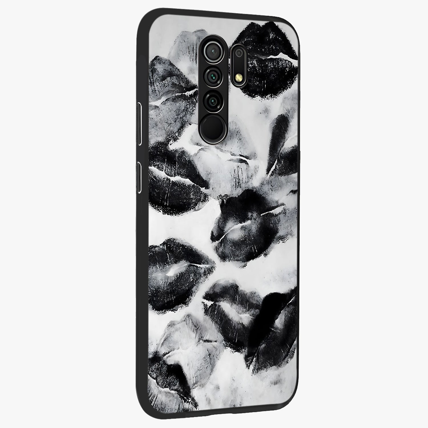 Midnight Kiss Marks Glass Case upright view showcasing stylish kiss mark artwork with trendy romantic theme.