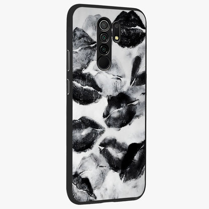 Midnight Kiss Marks Glass Case upright view showcasing stylish kiss mark artwork with trendy romantic theme.
