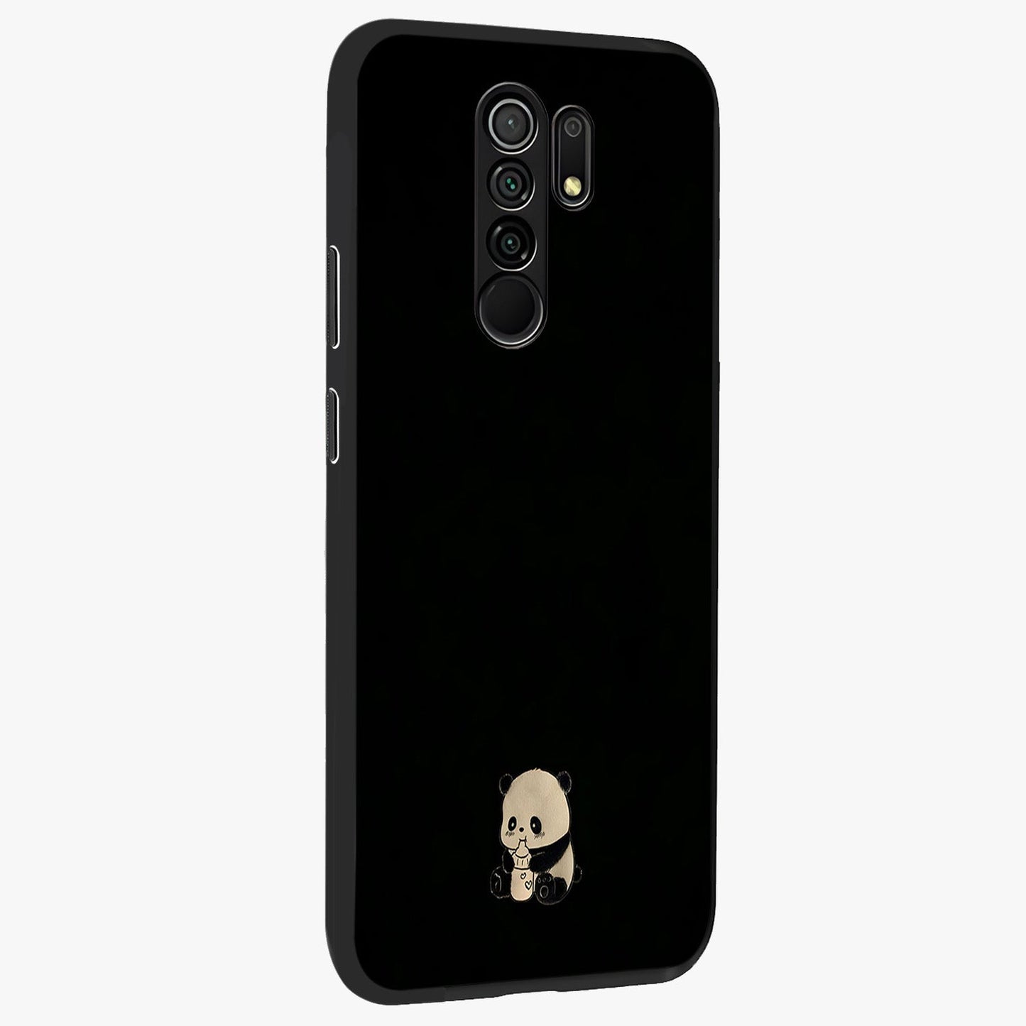 Midnight Panda Love Glass Case upright view showcasing charming panda artwork with playful romantic theme.