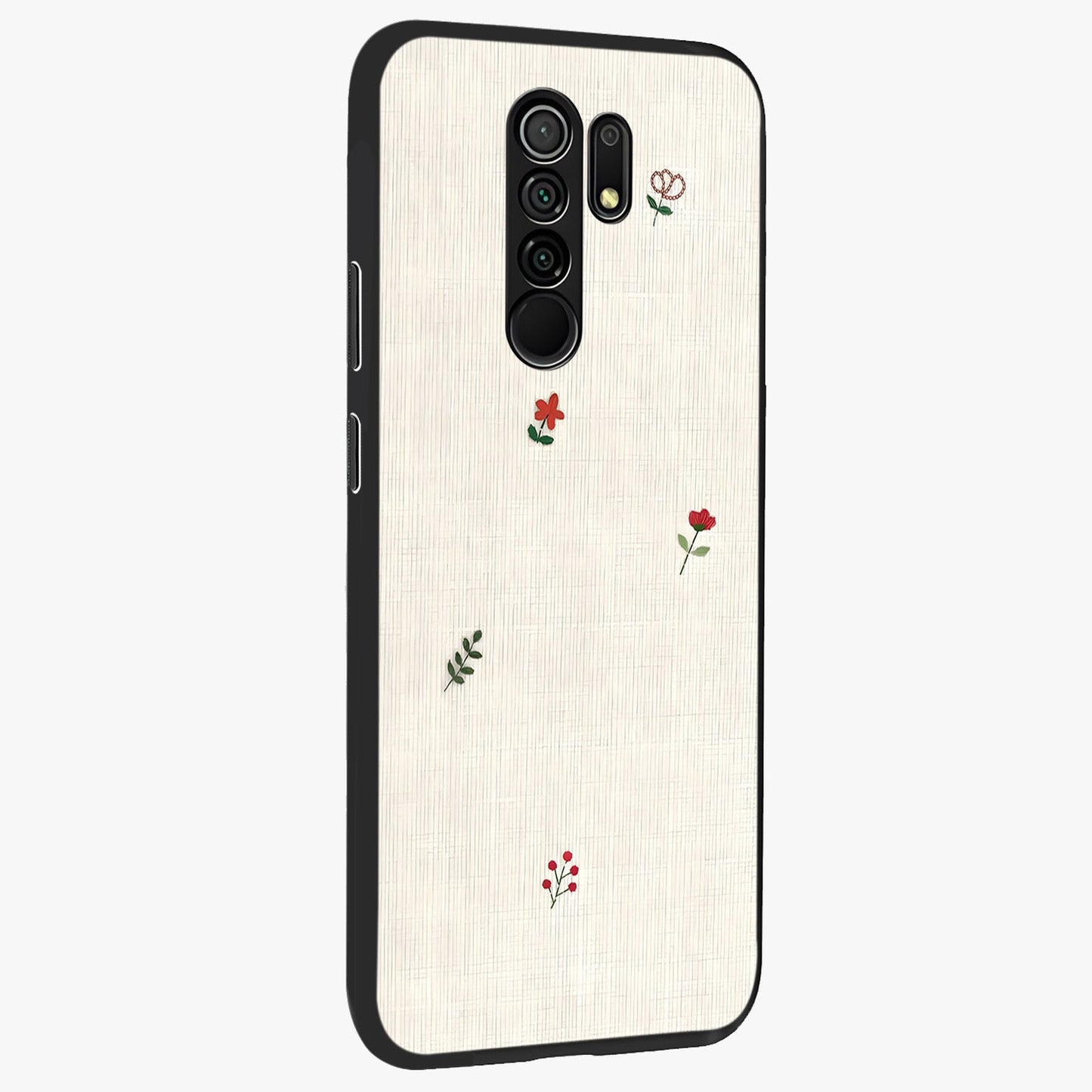 Minimalistic Blue With White Flower Pattern Glass Case upright view showcasing clean white flower artwork with calming blue theme.