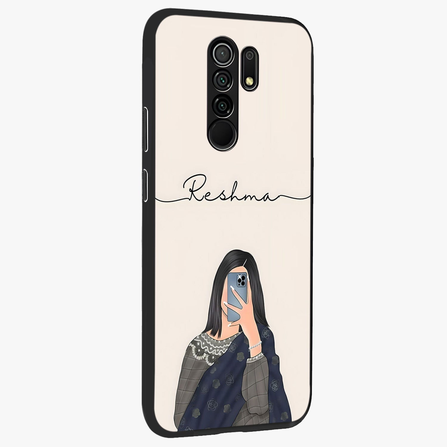 Mirror Mood Muse With Custom Name Glass Case upright view showcasing artistic mirror themed artwork with personalized aesthetic.