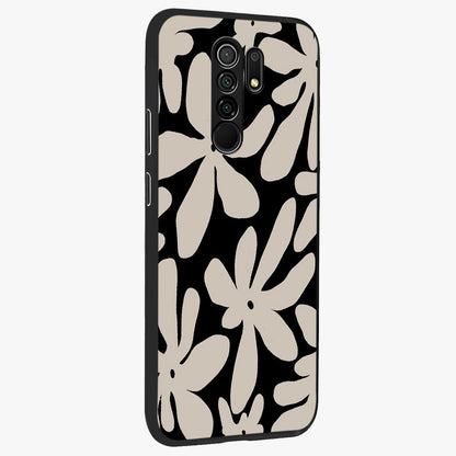 Monochrome Petal Dance Glass Case upright view showcasing artistic floral pattern with stylish monochrome theme.