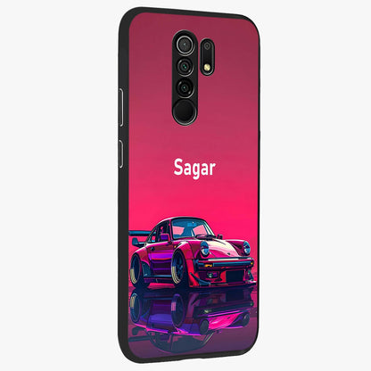 Neon Pink Porsche Glass Case upright view showcasing vibrant sports car artwork with bold automotive theme.