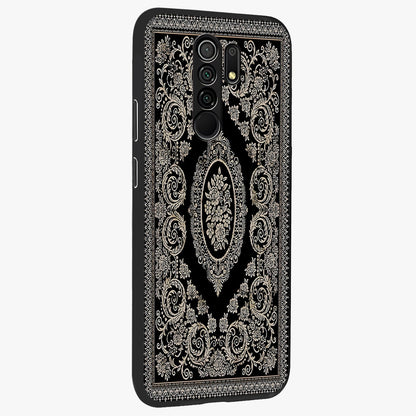Noir Bloom Elegance Glass Case upright view showcasing graceful floral artwork with luxurious dark theme.