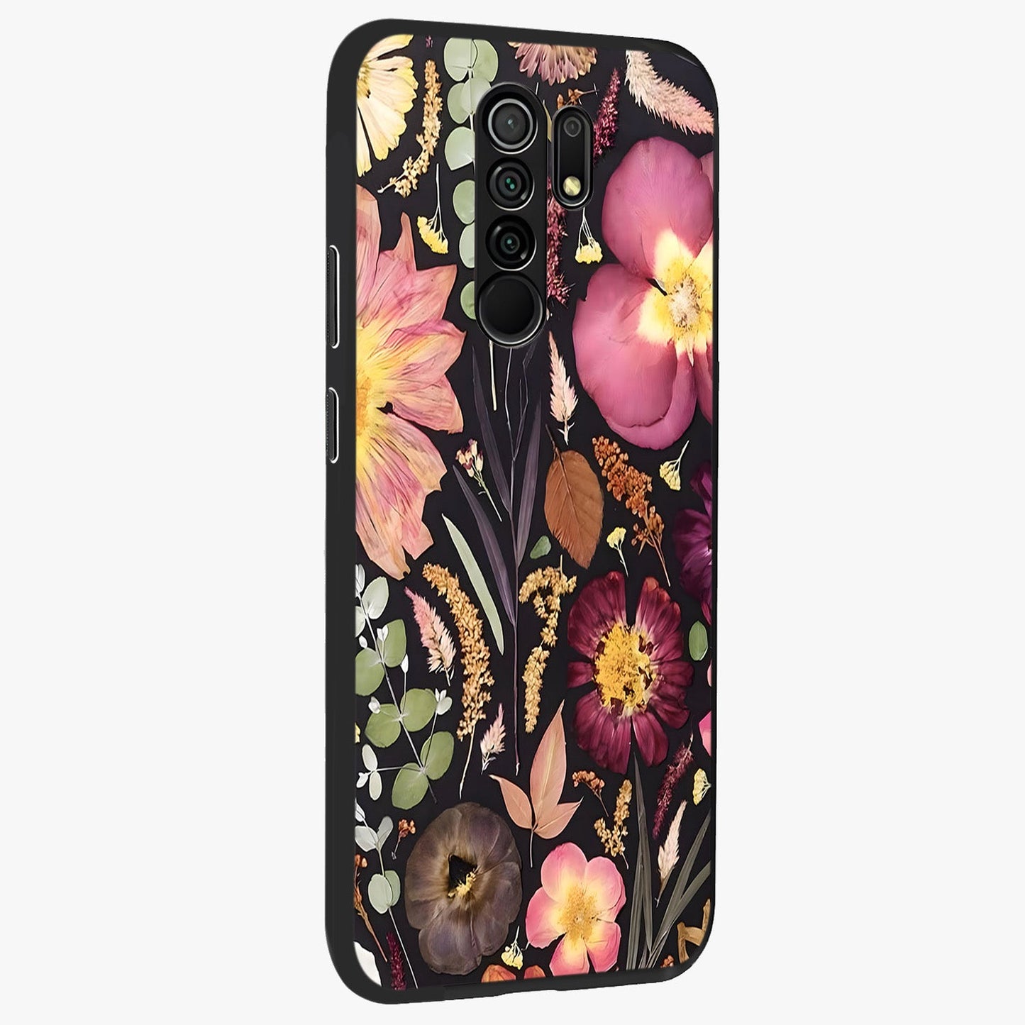Petal Dream Tapestry Glass Case upright view showcasing detailed floral tapestry artwork with artistic nature theme.