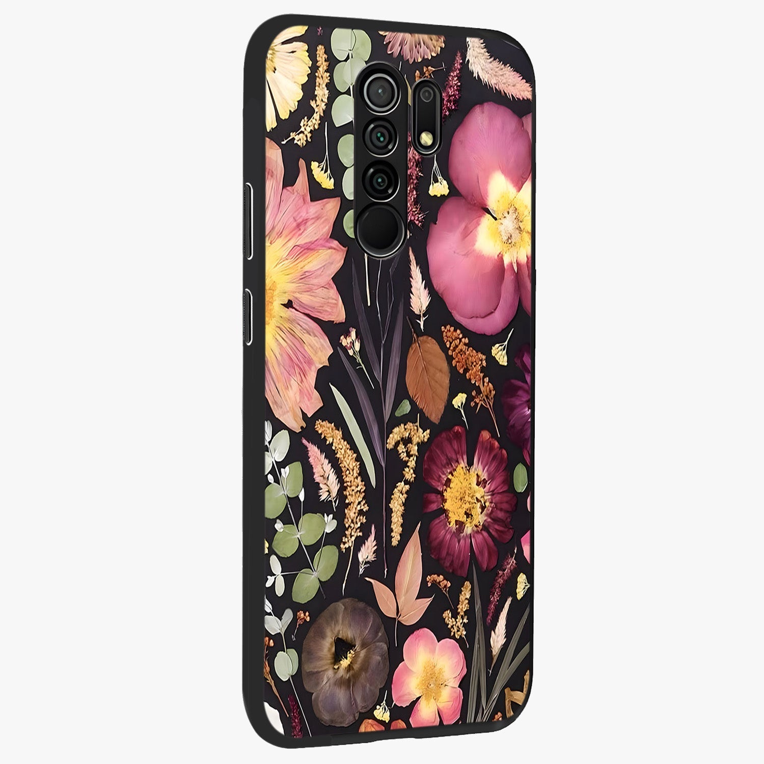 Petal Dream Tapestry Glass Case upright view showcasing detailed floral tapestry artwork with artistic nature theme.