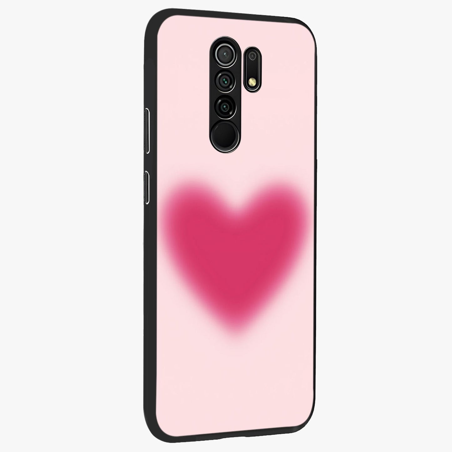 Pink Aura Heart Glass Case upright view showcasing romantic heart artwork with soft pastel theme.