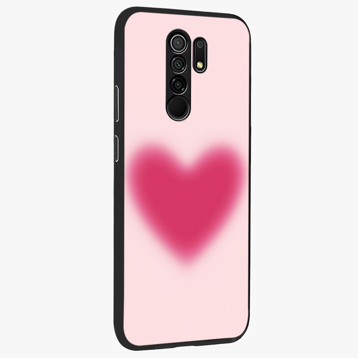 Pink Aura Heart Glass Case upright view showcasing romantic heart artwork with soft pastel theme.