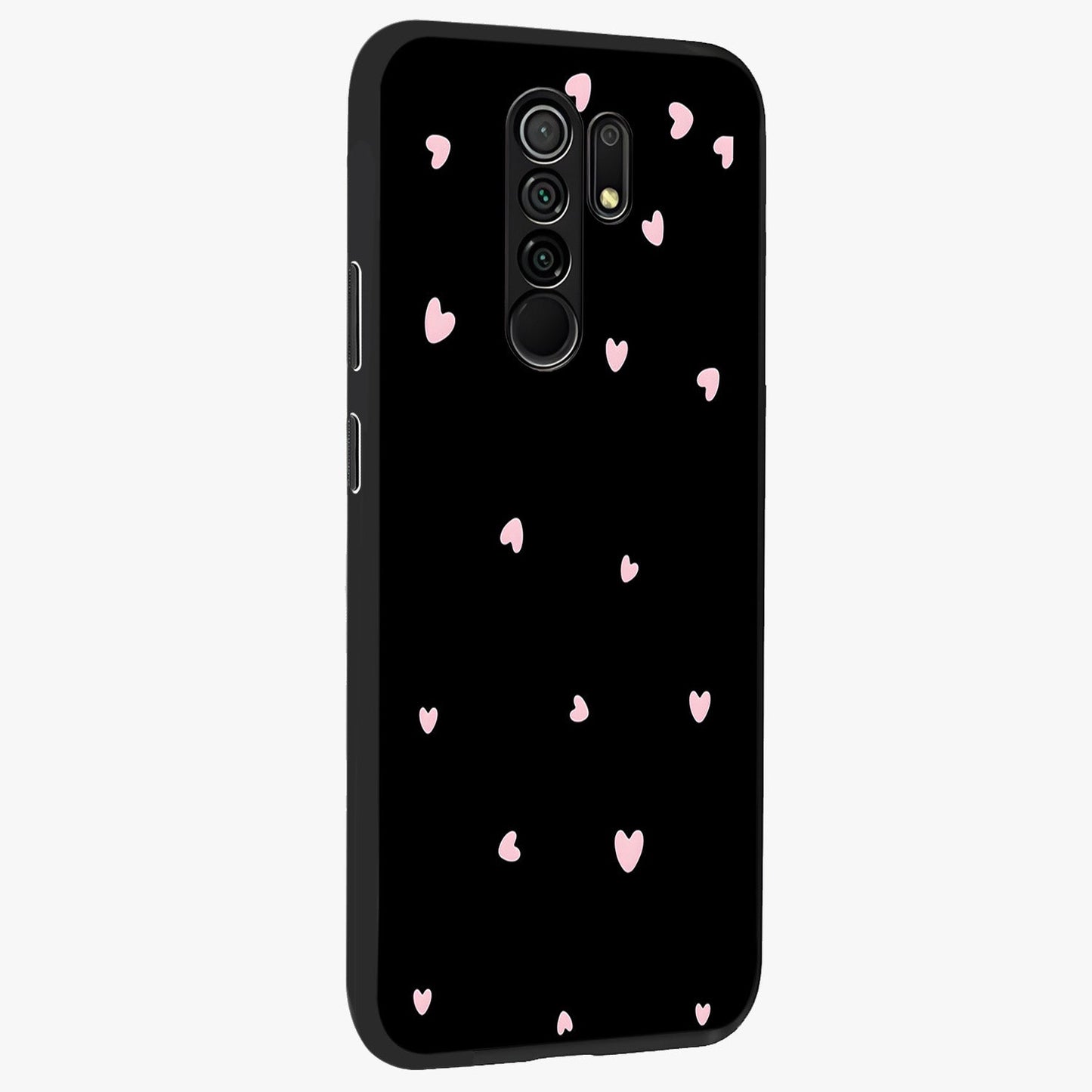 Pink Love Drops Glass Case upright view showcasing charming heart drop artwork with romantic playful theme.