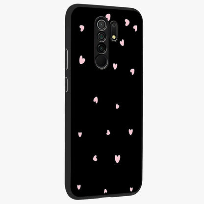 Pink Love Drops Glass Case upright view showcasing charming heart drop artwork with romantic playful theme.