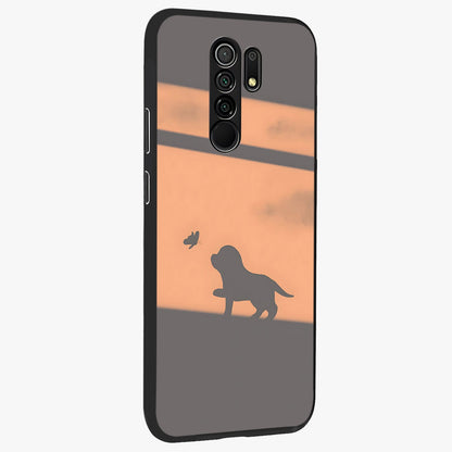 Puppy Shadow Art Glass Case upright view showcasing charming puppy artwork with creative silhouette theme.
