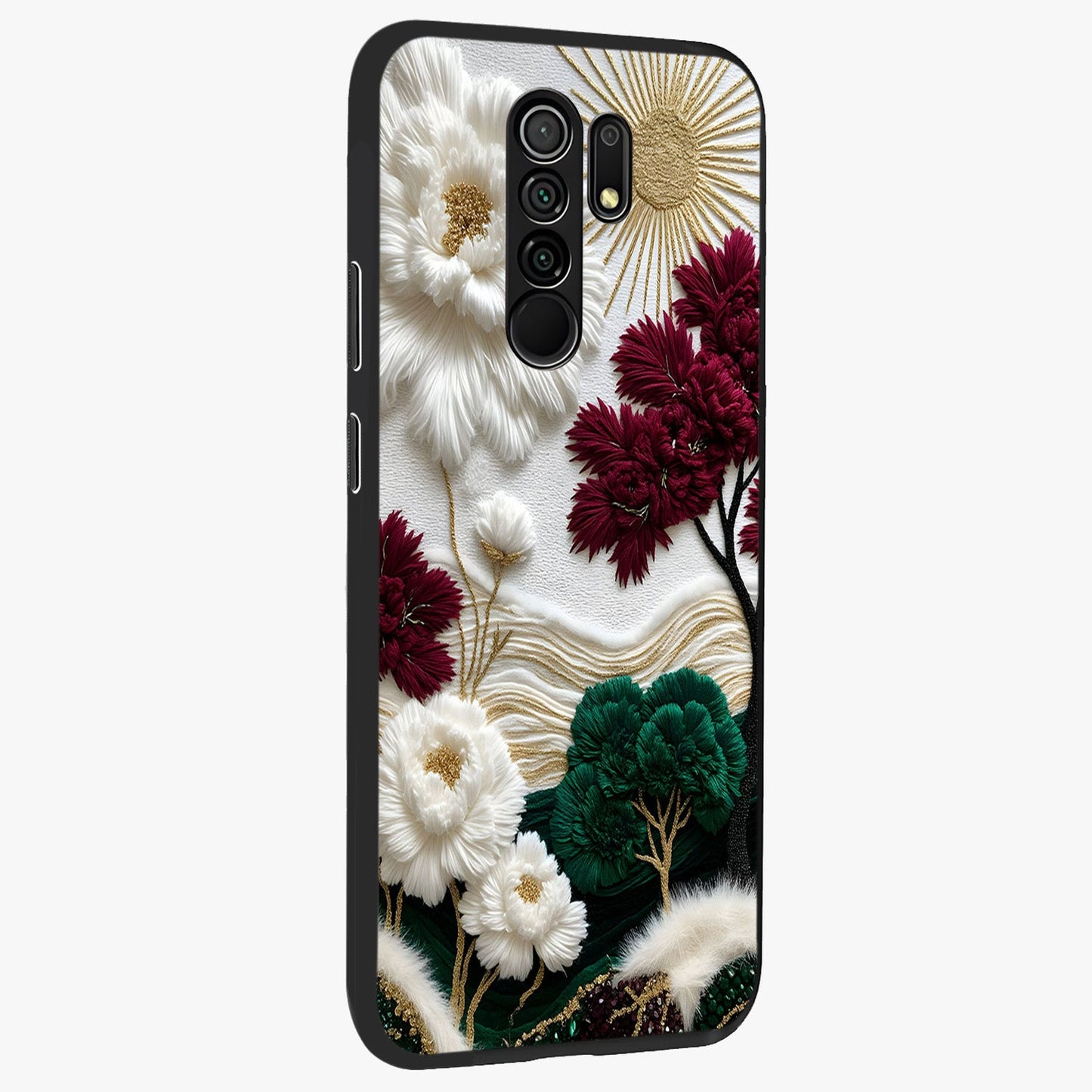 Radiant Bloom Elegance Glass Case upright view showcasing decorative flower artwork with refined botanical theme.