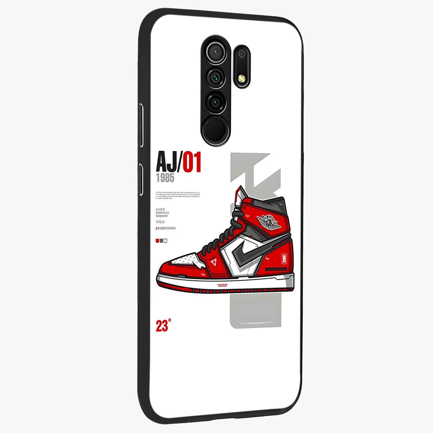 Retro Sneaker Blueprint Glass Case upright view showcasing stylish sneaker illustration with vintage streetwear theme.