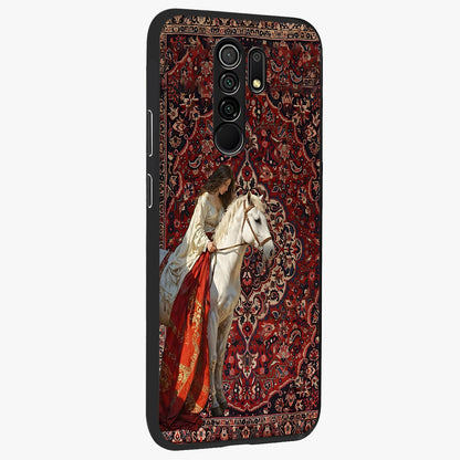 Royal Rider Tapestry Glass Case upright view showcasing detailed rider artwork with classic tapestry theme.