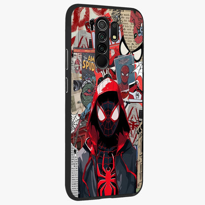 Spider Collage Street Glass Case upright view showcasing bold superhero artwork with urban street theme.