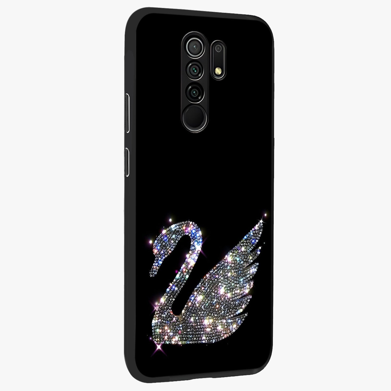 Starlit Swan Grace Glass Case upright view showcasing beautiful swan artwork with peaceful night themed design.