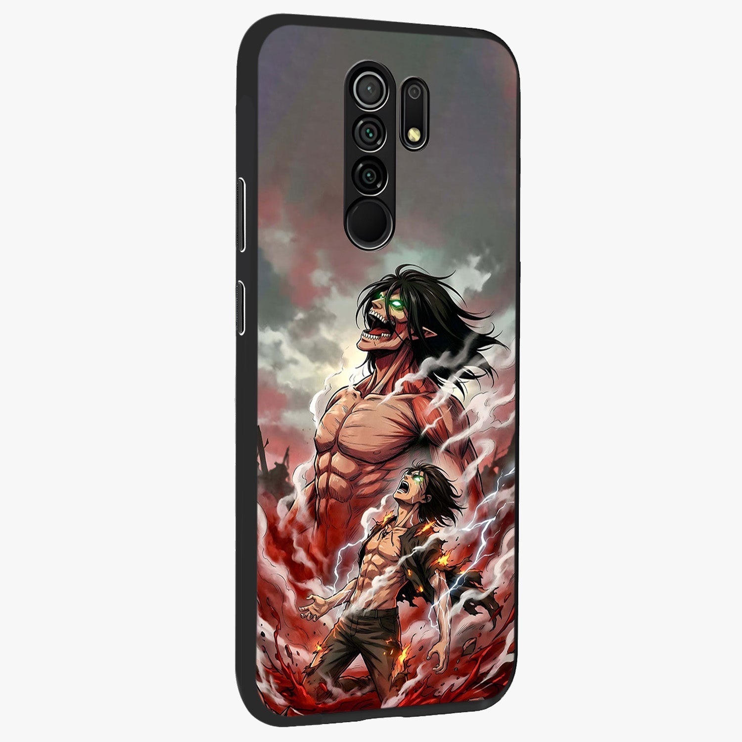 Titan Awakening Fury Glass Case upright view showcasing intense titan artwork with epic fantasy theme.